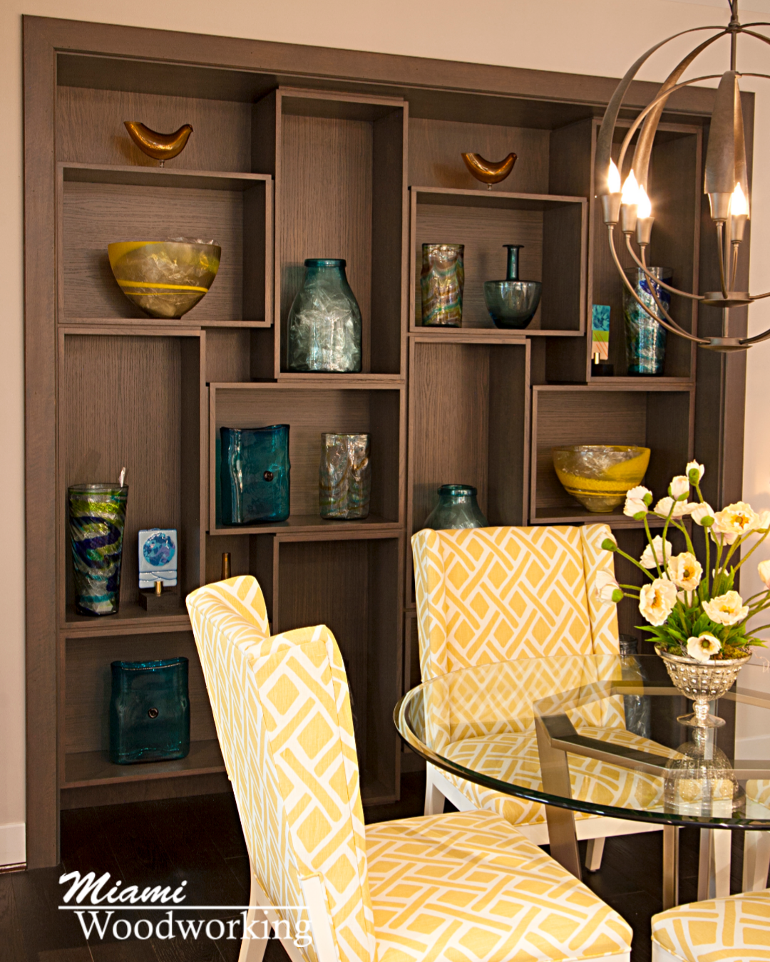 Custom built-in bookcase and cabinet by Miami Woodworking