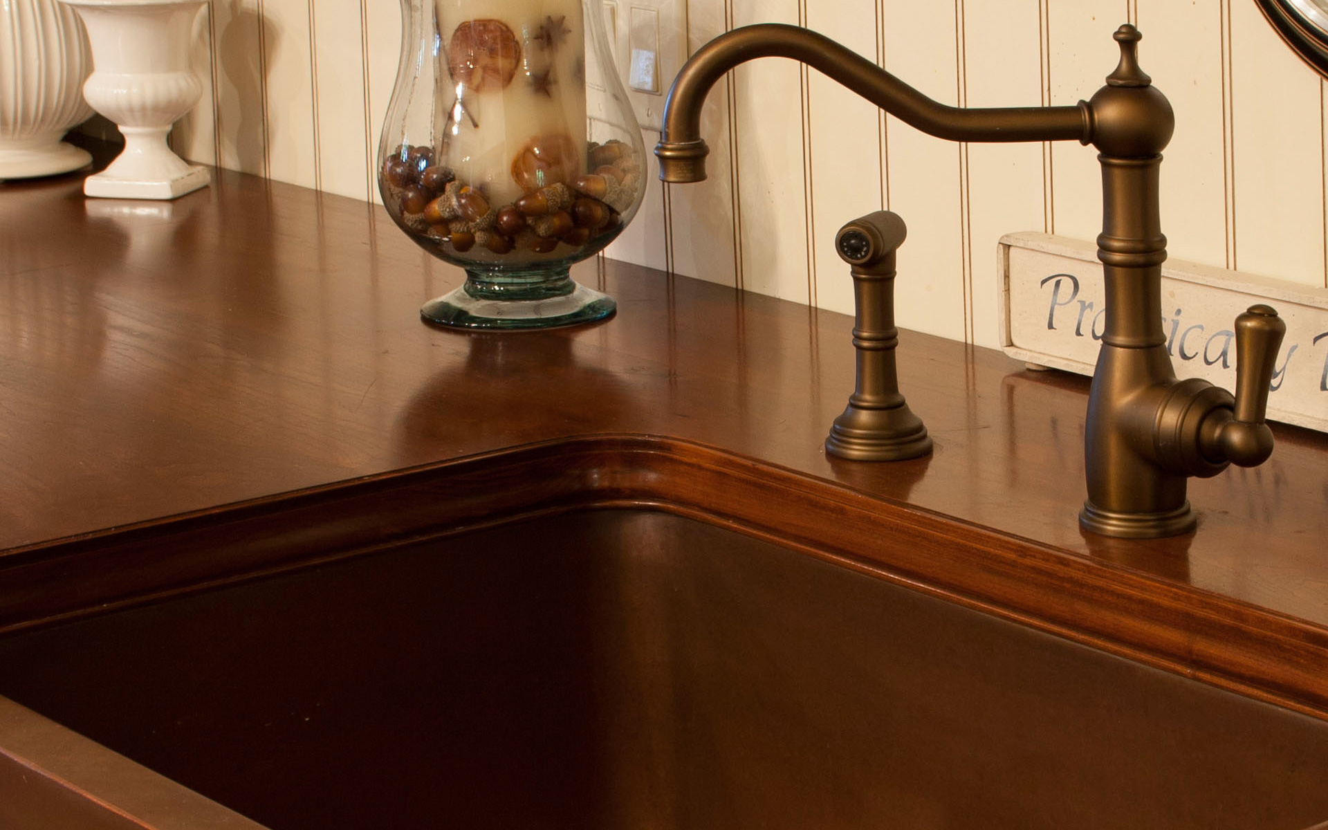 Custom solid wood countertop with integrated sink by Miami Woodworking